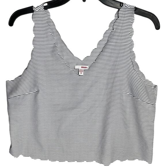 Bongo Tank Top Size M Black White Striped V-Neck Minimalist Y2K 2000s Retro - Picture 1 of 5